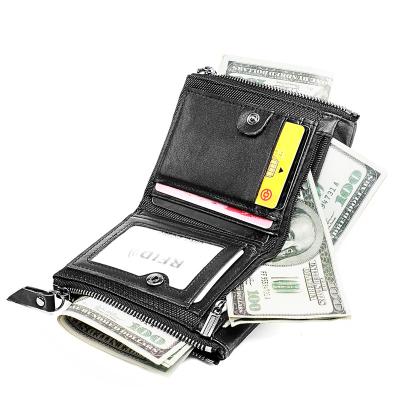 China New Genuine Leather Men's RFID Genuine Leather Men's Wallet Zipper Card Holder Wallet High Quality Small Rifd Travel Rifd Wallet For Male for sale