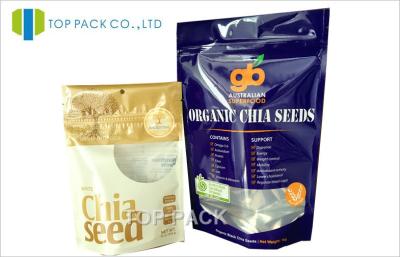 China Chia Seeds Plastic Stand Up Package Glossy PET Printing Resealable Zipper & Window for sale