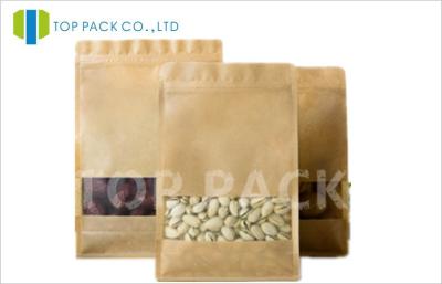 China Gravure Printing Flat Bottom Coffee Beans kraft paper food bags Ziplock Clear Window for sale