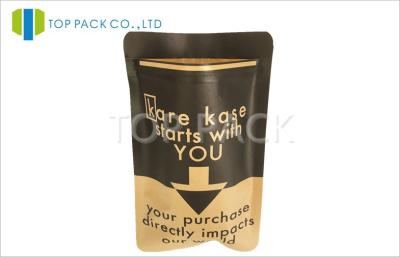 China Brown Printed Laminated Pouches / Kraft Paper Pocket stand up pouch with ziplock Top for sale