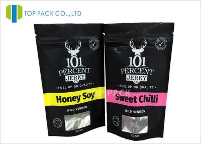 China Matte Finished Aluminum Foil Bags Clear Window Beef Jerky Stand Packaging for sale