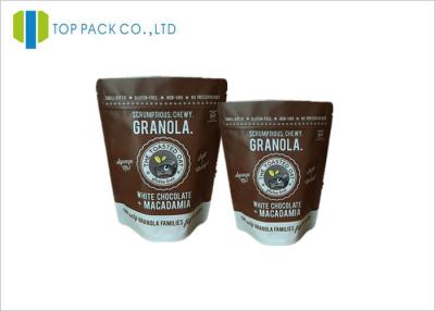 China Brown Custom Stand Up Food Pouches , Zip Lock resealable food pouches Granola Packaging for sale