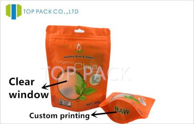 China 500 G Matte Finished Ziplock Stand Up Pouches For Chia Seeds , Clear Window for sale