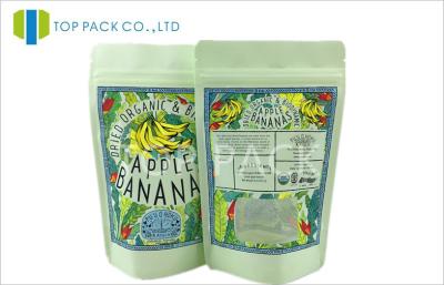 China OEM Green zip pouch for food , Stand Up Kraft Paper Bag With Window For Dried Banana for sale