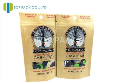 China OEM Brown Kraft Paper Stand Up Pouch Packaging Roasted Cashews , Flat bottom for sale