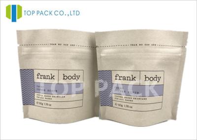 China Gravaure Printed resealable Foil Stand Up Pouches Kraft Paper Top Zipper Body Scrub for sale