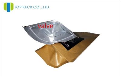 China Stand Up Coffee Packaging Bags Kraft Paper One Way Degassing Valve 250g for sale