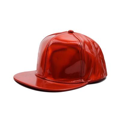 China New Style Hip Hop 6 Panel Laser PU Hat Baseball Snapback Leather Hat Flat Brim Waterproof Hat for sale