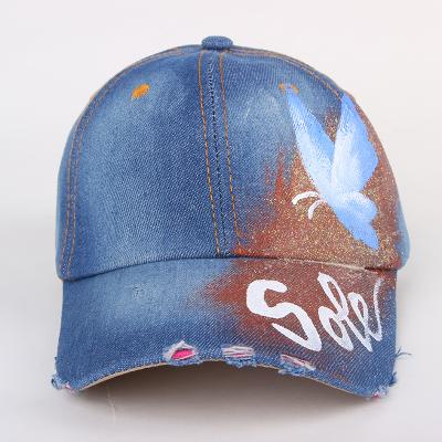 China JOINT Light Blue Women's Hats Butterfly Hand Painted Letters Printed Baseball Cap for sale