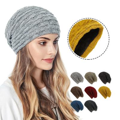 China Custom Made Soft Loose Slouchy Fur Striped Beanie Hat COMMON Ladies Winter Beanie Hats Women Hats for sale