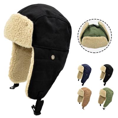 China COMMON Unisex Fleece Trapper Hat Cold Winter Brim Ear Fin Cycling Ski Snow Hat Thicken Windproof Bomber Hat for sale