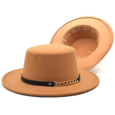 China Exquisite Multicolor Fedora Hats 6cm Flat Surface Men Women Adults Plush Brim Panama Hat Felt Stylish Jazz Cap for sale