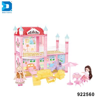 China Eco-friendly Material Lights Music Toys Villa Dollhouse DIY Furniture With 2pcs 4.5 Inch Doll for sale