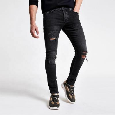 China 2019 Sustainable New Fashion Men Distressed Black Wash Ripped Skinny Stretch Jeans for sale