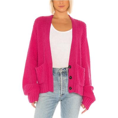 China Custom Women Anti-Shrink Winter Fall Acrylic Blend Red Deep Knit Cardigan Sweaters for sale