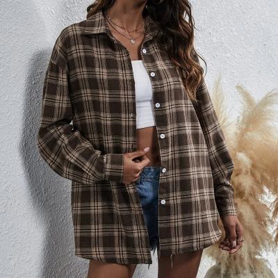 China Custom Embroidered Plaid Print Long Sleeve Button Women Cotton Check Pocket Shirt Ladies Logo Anti-pilling Front Overshirt for sale