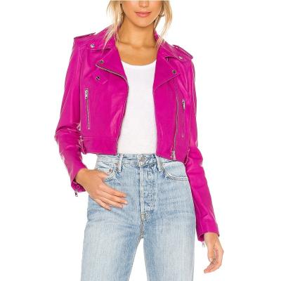 China Waterproof 2022 Pop Fashion New Arrival Women Leather Zipper Crop Ladies Long Sleeve Purple Bomber Jacket Pop Fashion for sale