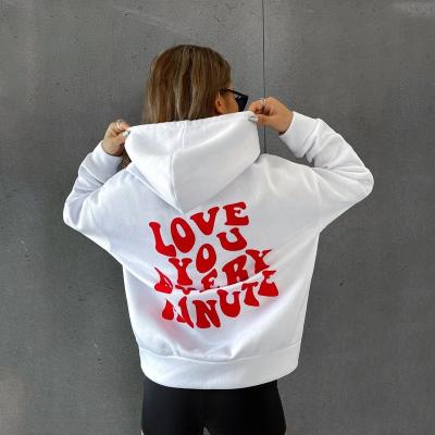 China Anti-wrinkle custom your own white printed oversized hoodies girls cotton print pullover women off shoulder high quality drop graphic for sale