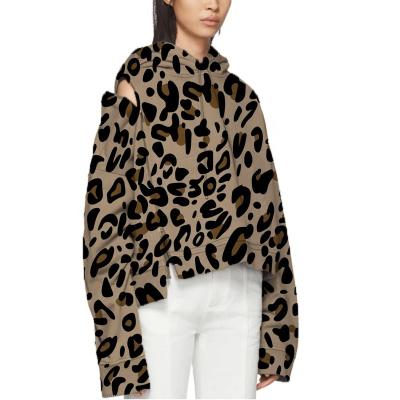 China Anti-wrinkle hip pop fashion new arrivals zip to drop shoulder women oversized pullover cotton printed leopard hoodies for sale