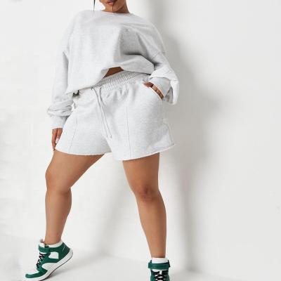 China Girls Anti-pilling Sweatshirt And Shorts Clothing Two Piece Set Casual Sports Shorts Sets Hot Selling Women Plus Size Tracksuit for sale