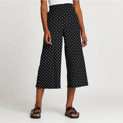 China Custom Women High Waisted Anti-pilling Printing Leg Ladies Wide Leg Ladies Crop Length Pants Black Wide Leg Trousers for sale