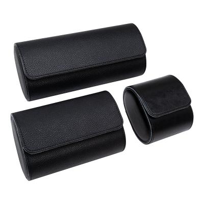 China Wholesale 1 2 Watch Storage Luxury Black 3 Slot Travel Leather Watch Roll Box for sale