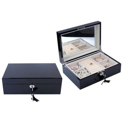 China New Design Jewelry Cufflink Package Wooden Cufflink Boxes Ring Jewelry Box With Mirror Black for sale