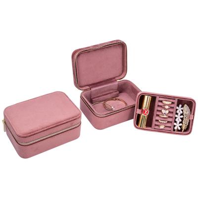 China Jewelry Travel Box Organizer Logo Customize Velvet Mini Jewelry Case Display Tray for sale