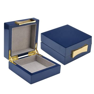 China 2019 new design handcrafted luxury elegant glossy paint small black-blue wooden jewelry box packaging for gift with hinges for sale