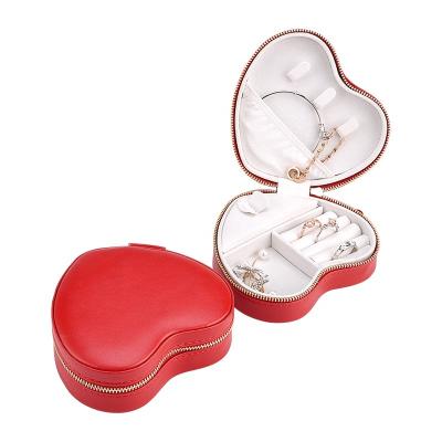 China Custom Leather Jewelry Package 500pcs Travel Jewelry Box Valentine's Day Gift Handcrafted Red Heart Shaped Portable Jewelry Case for sale