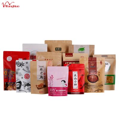 China Recyclable Custom Printed Biodegradable Kraft Paper Holder Up Ziplock Food Packaging Bags With Windows for sale