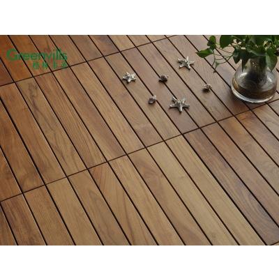 China Guangzhou DIY Outdoor Interlocking Deck Tiles Burma Waterproof Teak Outdoor Garden Path Solid Wood Decking Tiles for sale