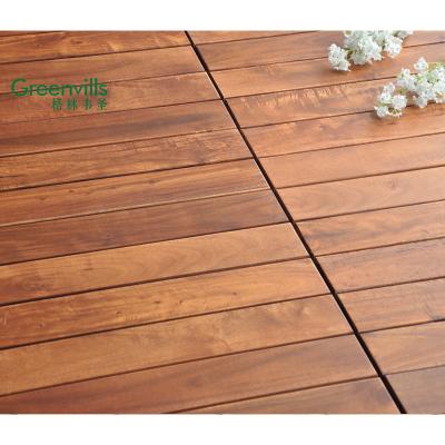 China Modern Interlocking Deck Outdoor Acacia Wood Decking Tiles, Garden Solid Acacia Wood Flooring With Plastic Base for sale