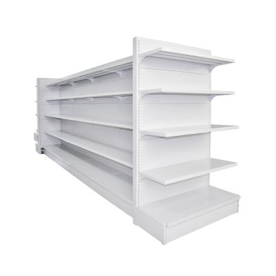 China Customized Double Sided Supermarket Rack Store Display Stand Retail Metal Gondola Steel Shelving for sale