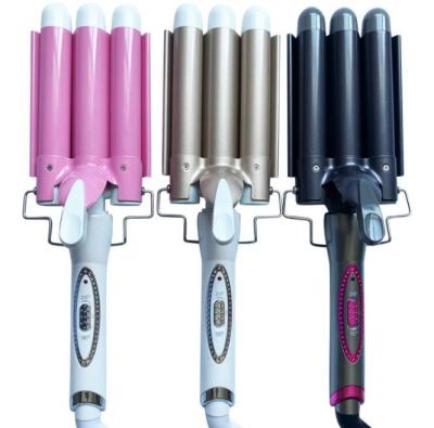 China Wave Hair Curling Braysle Triple 3Three Barrel Curling Iron Wand With LCD Tourmaline Temperature Display Ceramic Curler Irons For Hair St for sale