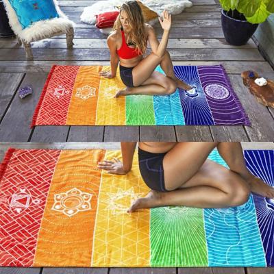 China Simple Rainbow Boho Beach MatBeach Mat Mandala Bl Yoga Mat Quick Dry Towel Tapestry Scarf Yoga Mat Mandala Blanket Striped Wall Hanging for sale