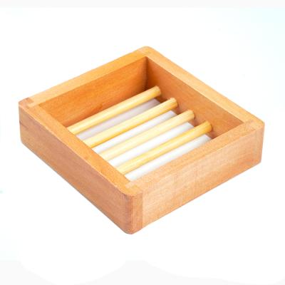 China Healthy Portable Bamboo Soap Dish Soap Dish Wooden Tray Holder Container With Drain For Bathroom Kitchen Sink for sale