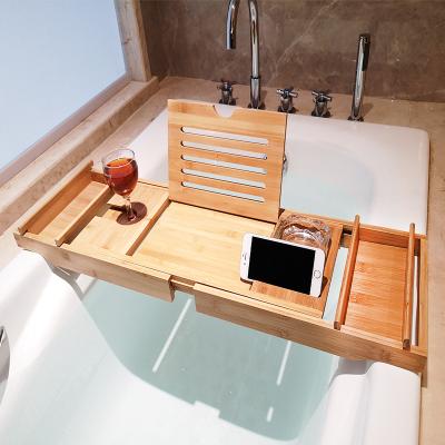 China DJINNS Sustainable Bamboo Wooden Tub Caddy Deck Bath Tray Expandable Diy Rack With Widening Sides for sale