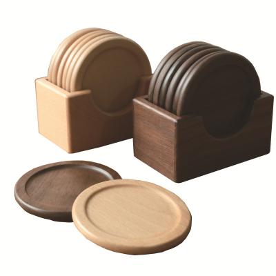 China Custom Sustainable Walnut Beech Wood Coaster Set Square Round Empty Wooden Stand for sale