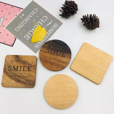 China Custom Viable Logo Print Blank Beech Wooden Tea Coaster Set for sale