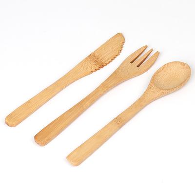 China Sustainable Biodegradable Straw Toothbrush Spoon Fork Knife 16cm Bamboo Travel Cutlery Set for sale