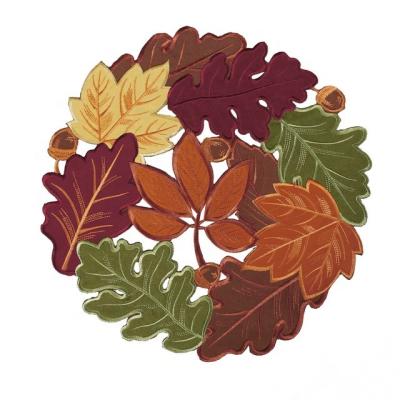 China OWENIE Thanksgiving Day Fall Harvest Sustainable Maple Leaves 15x15rd Embroidered Round Cutwork Place Mats For Dining Table for sale