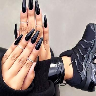 China Easy Apply Artificial UV Gel Nail Art Tips Stiletto End Tips ABS False Pointed Oval False Smooth Extra Long Black Stiletto Nail DIY for sale