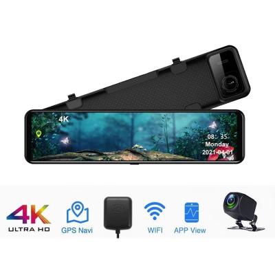 China NIGHT VISION 12 inch Touch Screen Rear Mirror Slow 2 Channel Dash Cam Dual Front and Rear 4k Dashcam with wifi gps car dvr car camera dash cam for sale