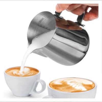 China Viable Silver Color Stainless Steel Skimming Pitcher Milk Frothing Jug Latte Pourer Cappuccino Coffee Jug for sale