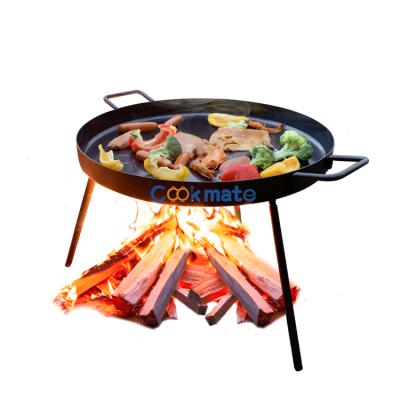 China Cheap Price Easily Assembled Indoor And Outdoor Camping Grill Frying Pan Fry Pan Cast Iron Cookware With 3 Legs for sale