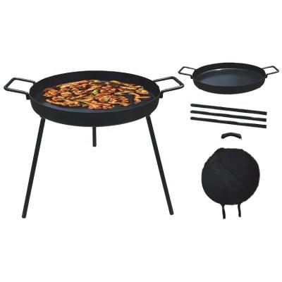 China Durable Hot Sale 60CM Large Size Carbon Steel Nonstick Black Color Comping Round Outdoor BBQ Pan for sale