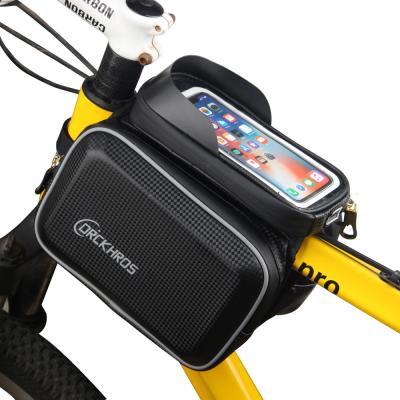 China 2021 Waterproof Useful Direct Selling Cycling Equipment Large Screen PU Bike Front Beam Bag Mobile Phone Bag for sale