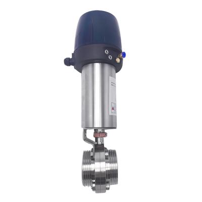 China Milk Sanitary Stainless Steel Union Type Pneumatic Butterfly Valves With Control Heads for sale