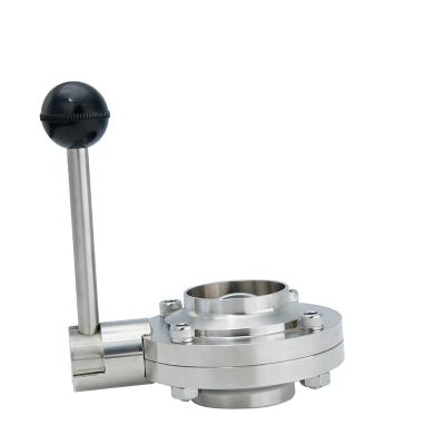 China Milk Based Preparation Grade Stainless Steel Weld Sanitary Manual Butterfly Valves for sale